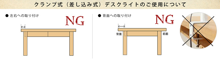 クランプ式（差し込み式）デスクライトのご使用について